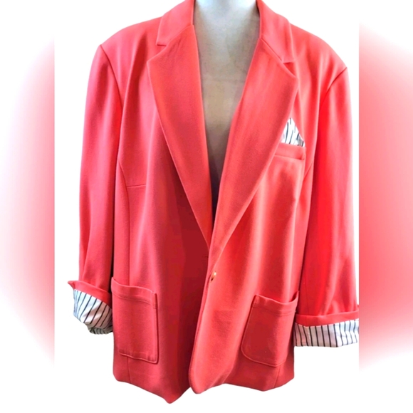 Rafaella Ladies Coral One Button Suit Jacket Lining White w/ Black Stripes 2X - Picture 1 of 6